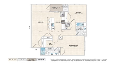 Floor plan for 2 beds, 2 baths, 1207 sqft